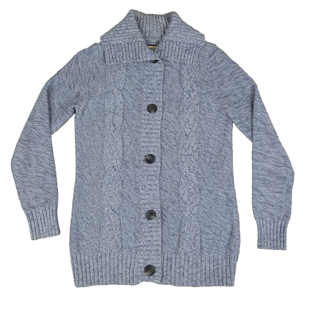 Vintage Y2K Cable Knit Cardigan Womens Medium Blue Fisherman Cottagecore Preppy